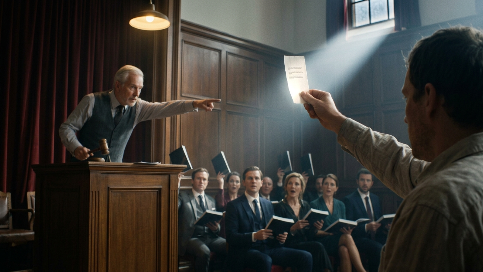 An auctioneer ignores bidders waving thick glossy brochures and points his gavel at one man holding up a single torn-out paragraph, the winning bid.